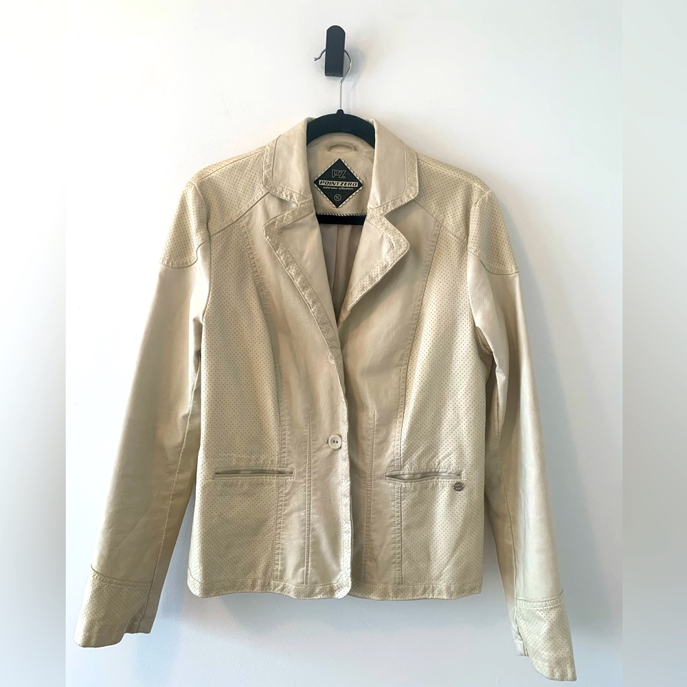 Point Zero Cream Faux Vegan Leather Women's Button Up Jacket size L